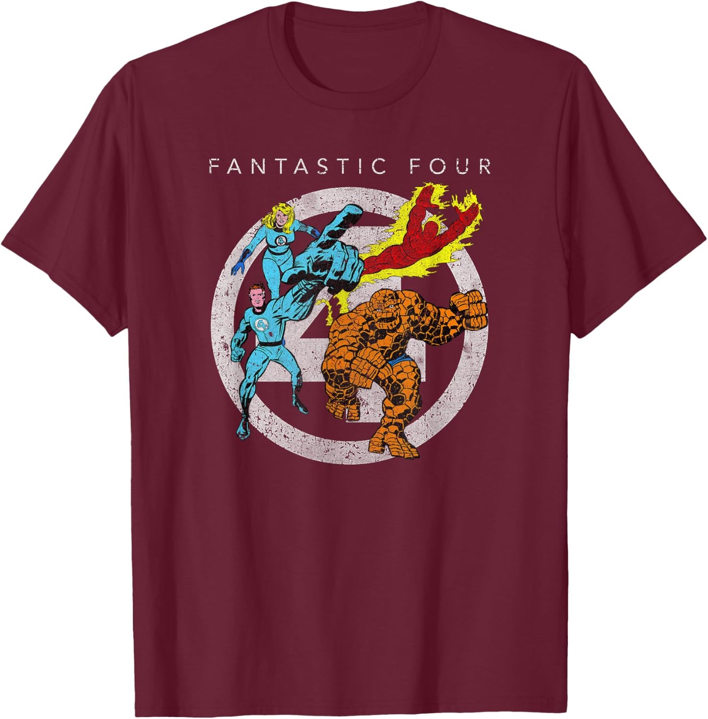 Marvel Fantastic Four Team up Distressed Classic Logo T-Shirt - T-Shirt | Maroon