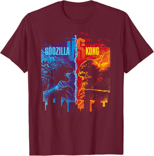Godzilla x Kong , -Adults, Short Sleeve, Black, Small T-Shirt - T-Shirt | Maroon