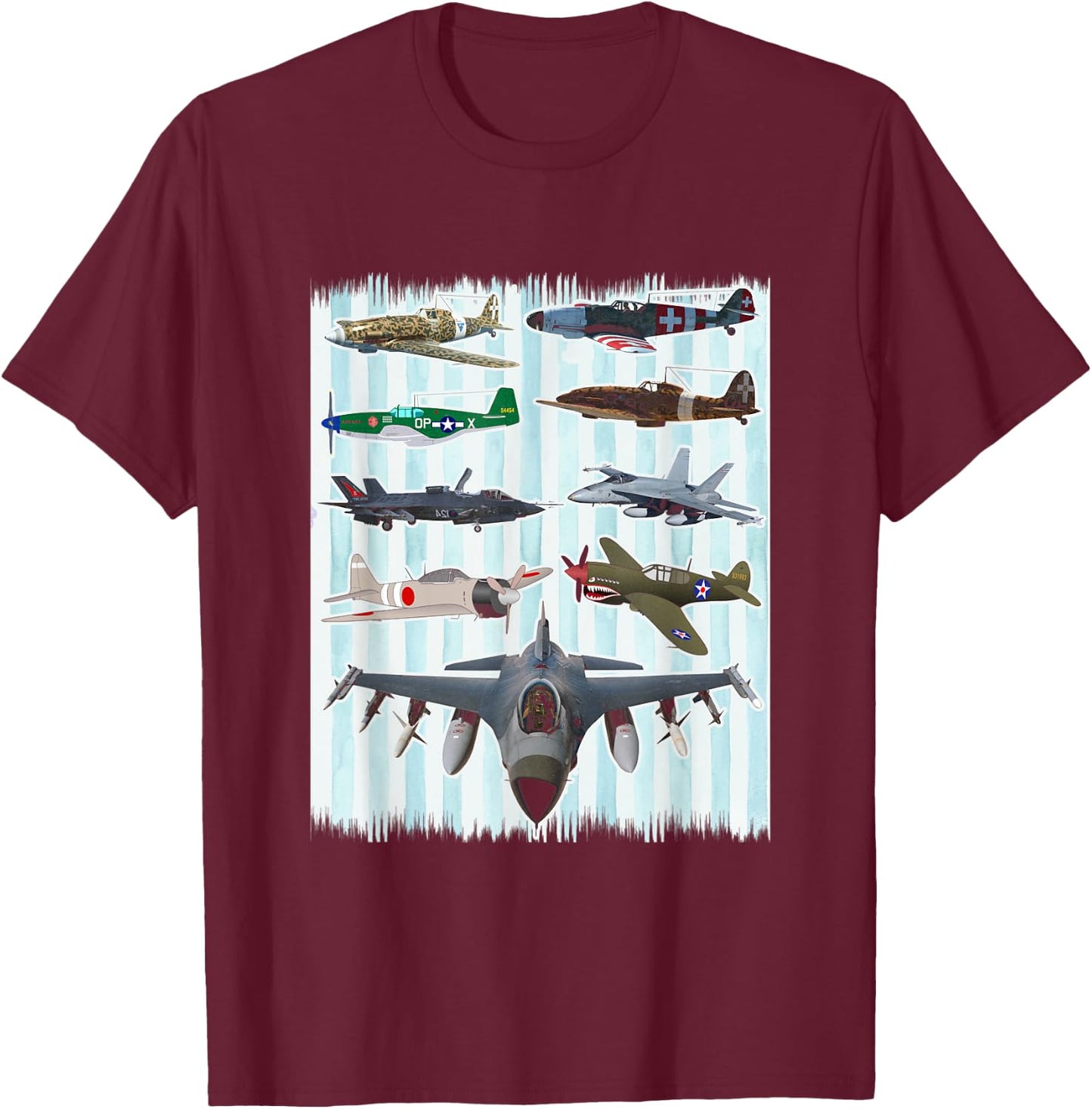 WW2 Planes Warbirds P51 Mustang Spitfire Messerschmitt T-Shirt - T-Shirt | Maroon