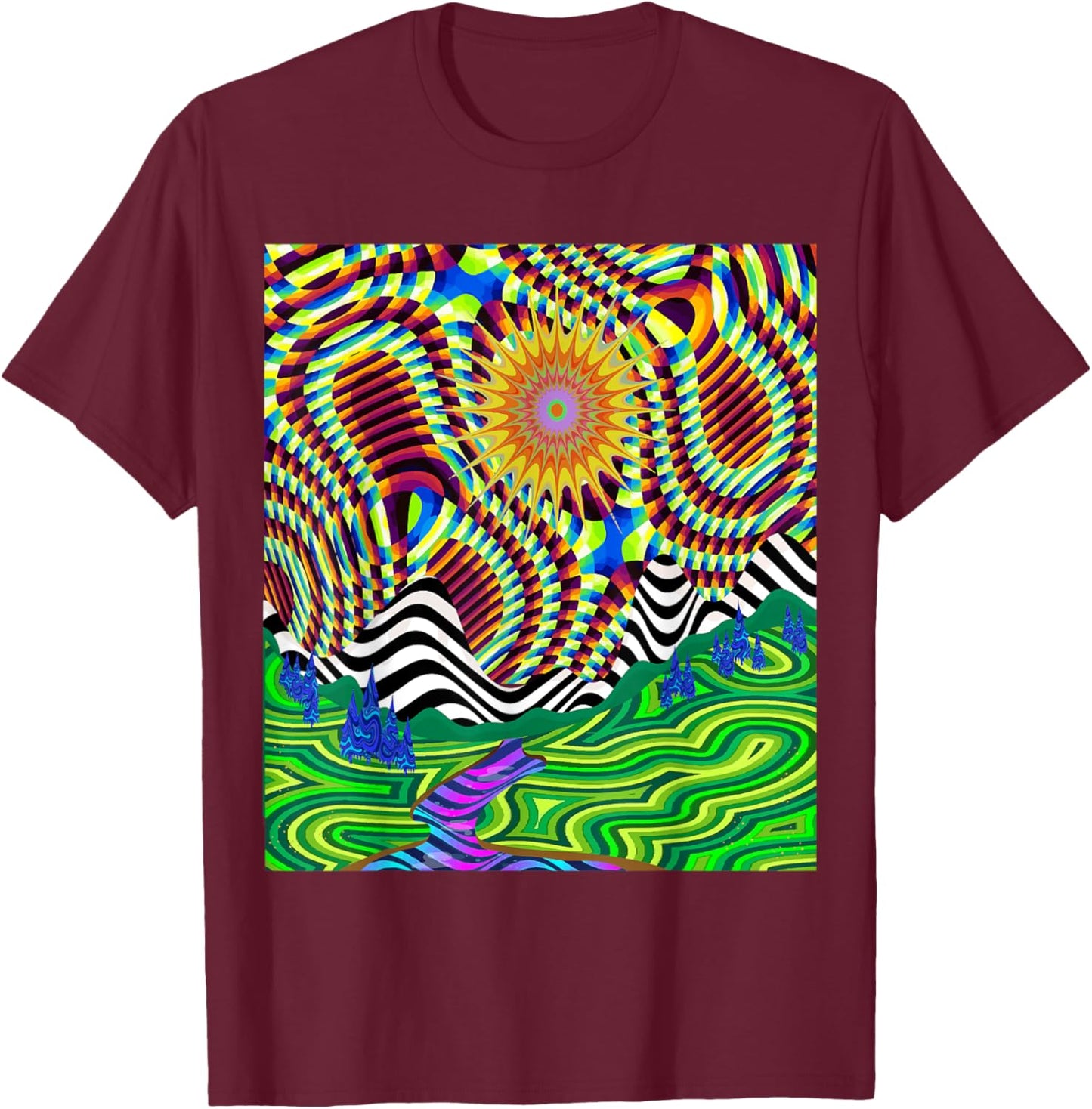 Psychedelic Trippy Mountain Funny Hippie Nature Lover Outfit T-Shirt - T-Shirt | Maroon