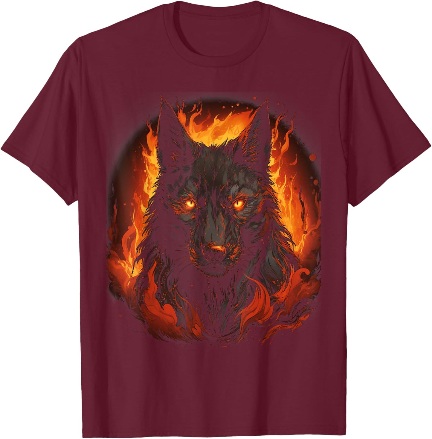 Wolf Howling Fire Mythical Creature Graphic T-Shirt - T-Shirt | Maroon