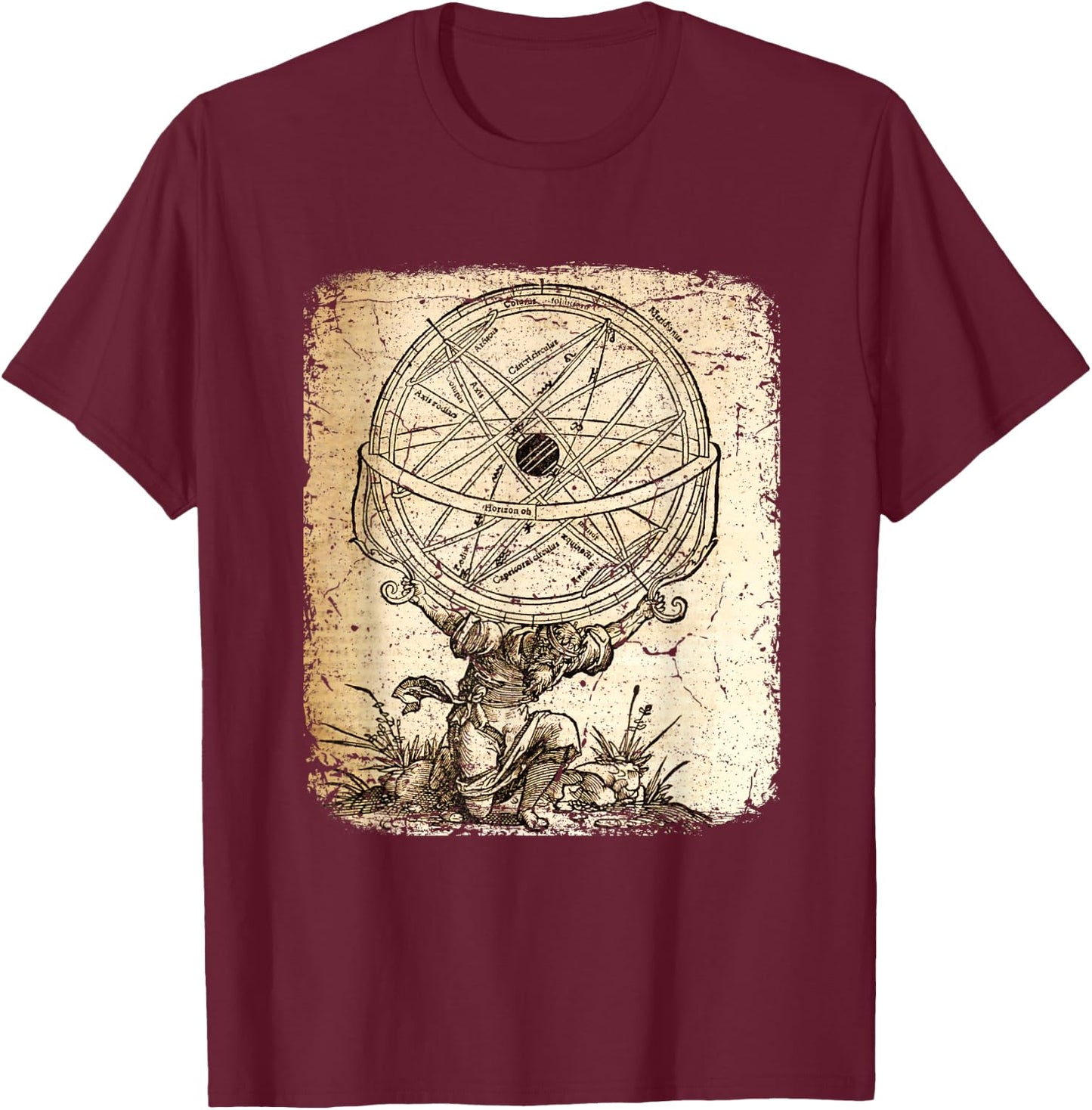Vintage Atlas Greek God mythology Titan God History Art T-Shirt - T-Shirt | Maroon