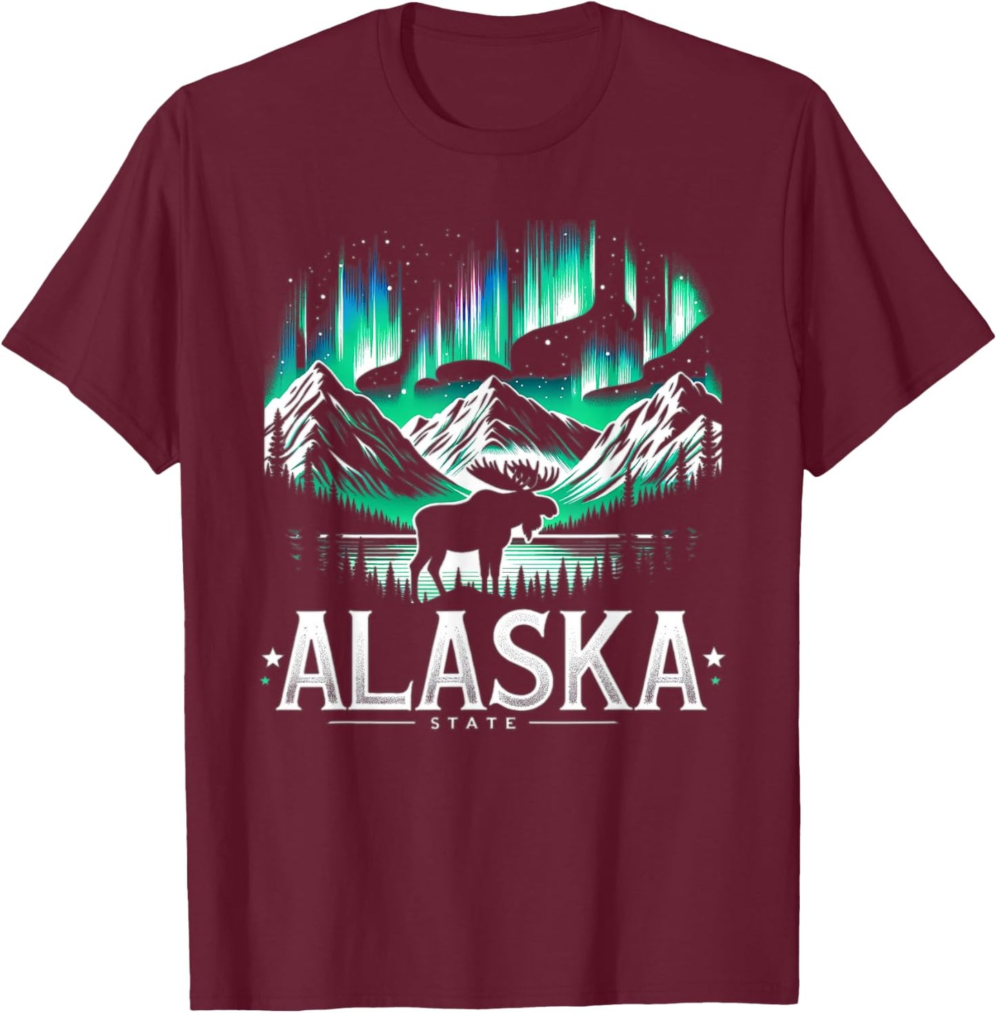 Alaska Day The Last Frontier Alaska Mountain Moose Souvenir T-Shirt - T-Shirt | Maroon