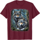 Wolf Wolves in Forest by Night Moon Fantasy Art Wildlife T-Shirt - T-Shirt | Maroon
