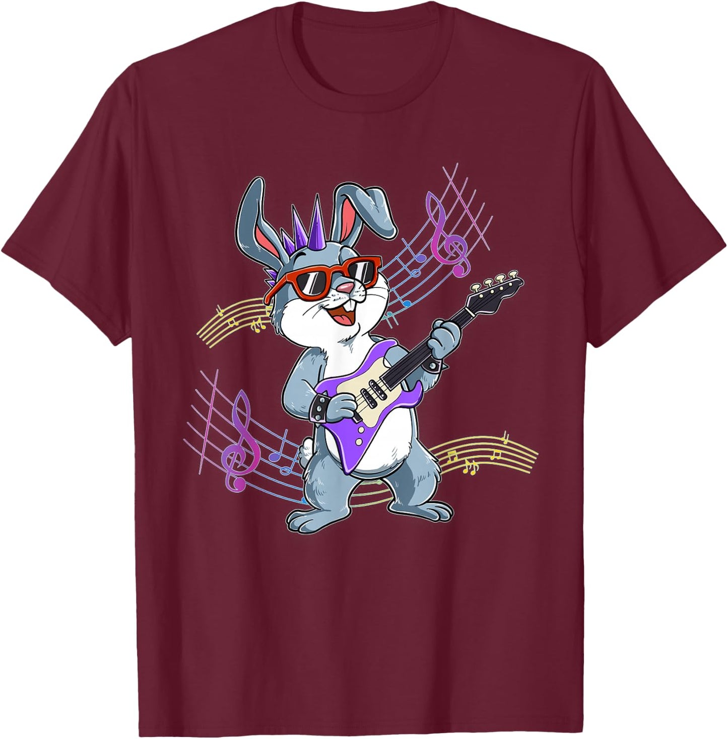 Rabbit Guitar Rockstar T-Shirt - T-Shirt | Maroon