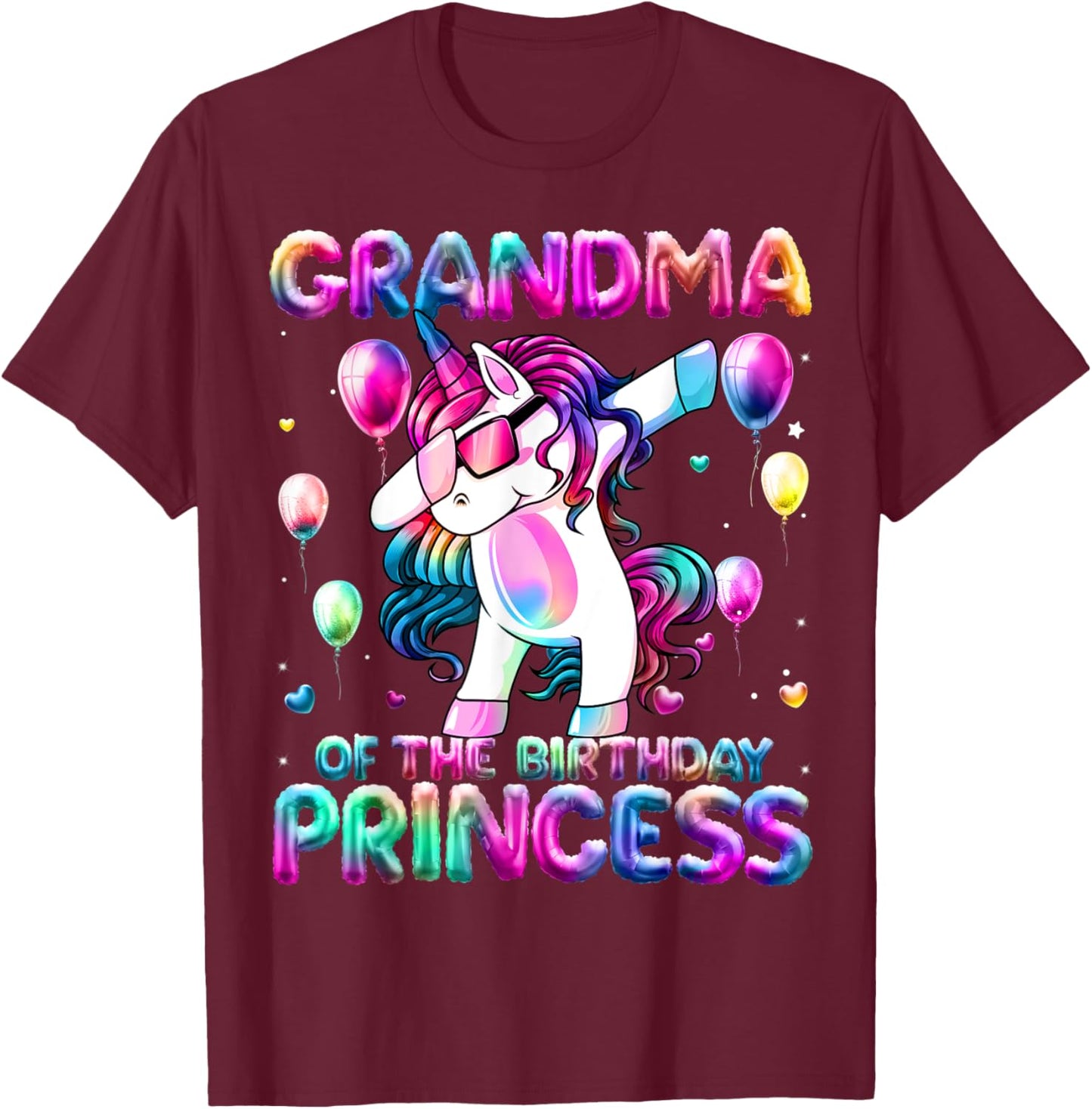 Grandma of the Birthday Princess Girl Dabbing Unicorn Mimi T-Shirt - T-Shirt | Maroon