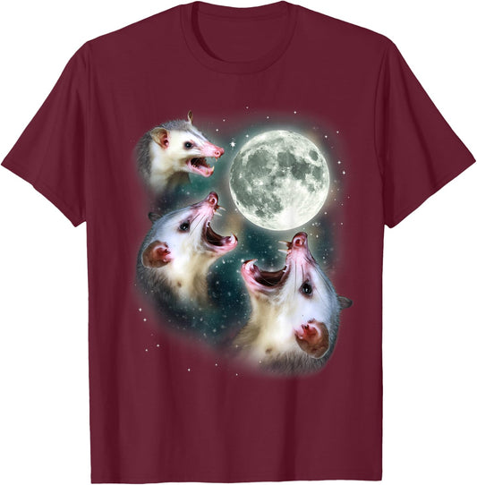 Possum Moon Shirt | 3 Opossums Weird Dead Moon Cursed Meme T-Shirt - T-Shirt | Maroon