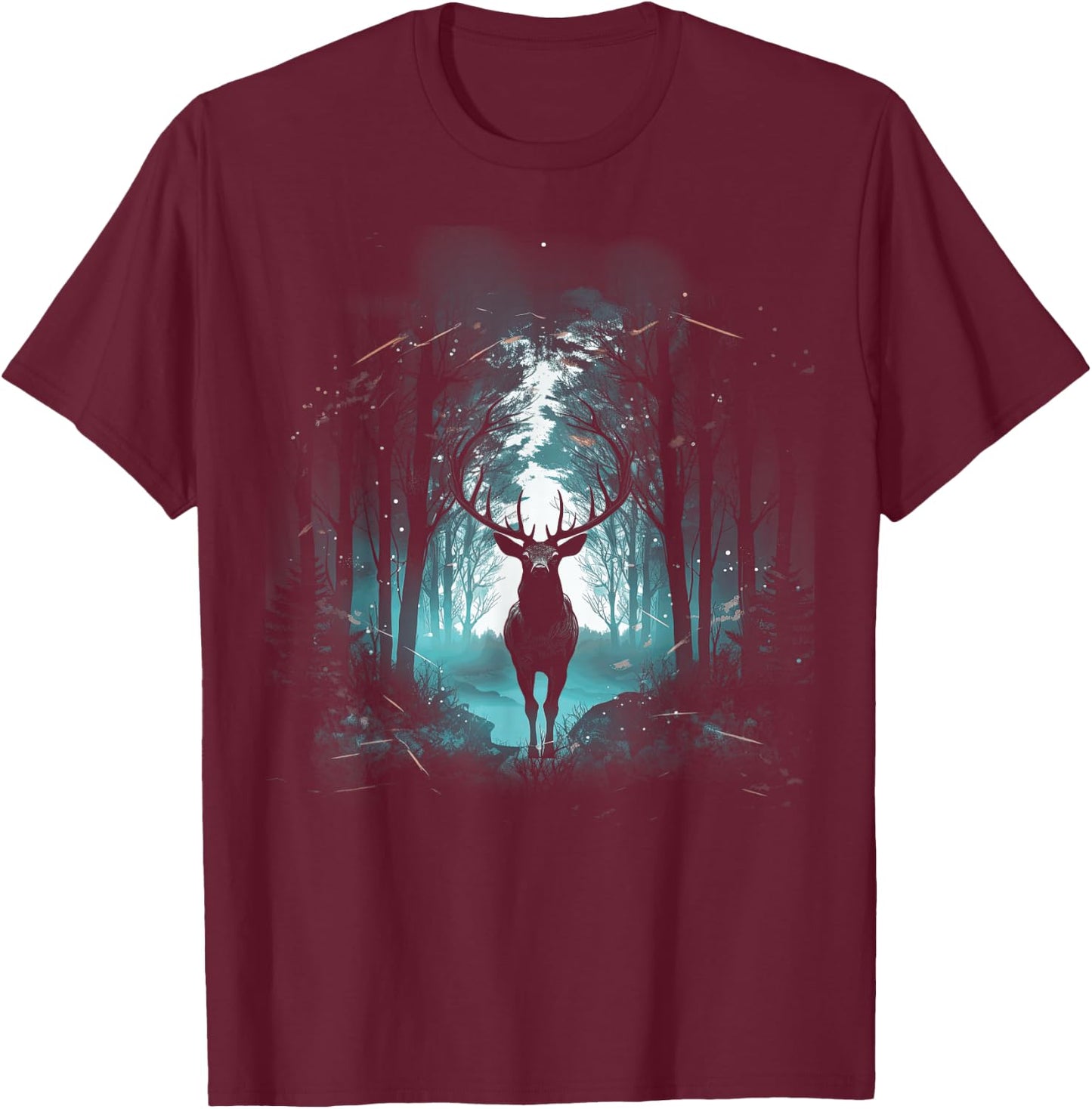 Forest Deer Wildlife Animal Illustration T-Shirt - T-Shirt | Maroon