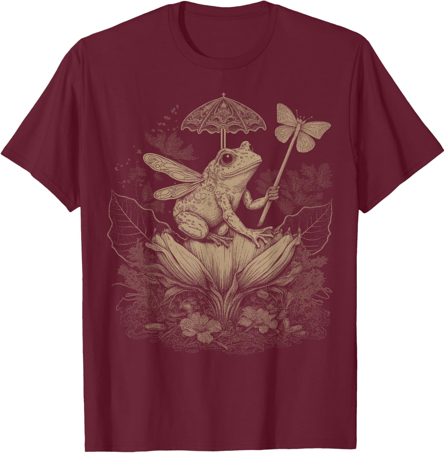 Cute Fairycore Floral Frog Aesthetic Girls Women Graphic T-Shirt - T-Shirt | Maroon