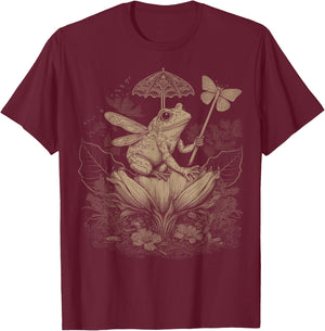 Cute Fairycore Floral Frog Aesthetic Girls Women Graphic T-Shirt - T-Shirt | Maroon