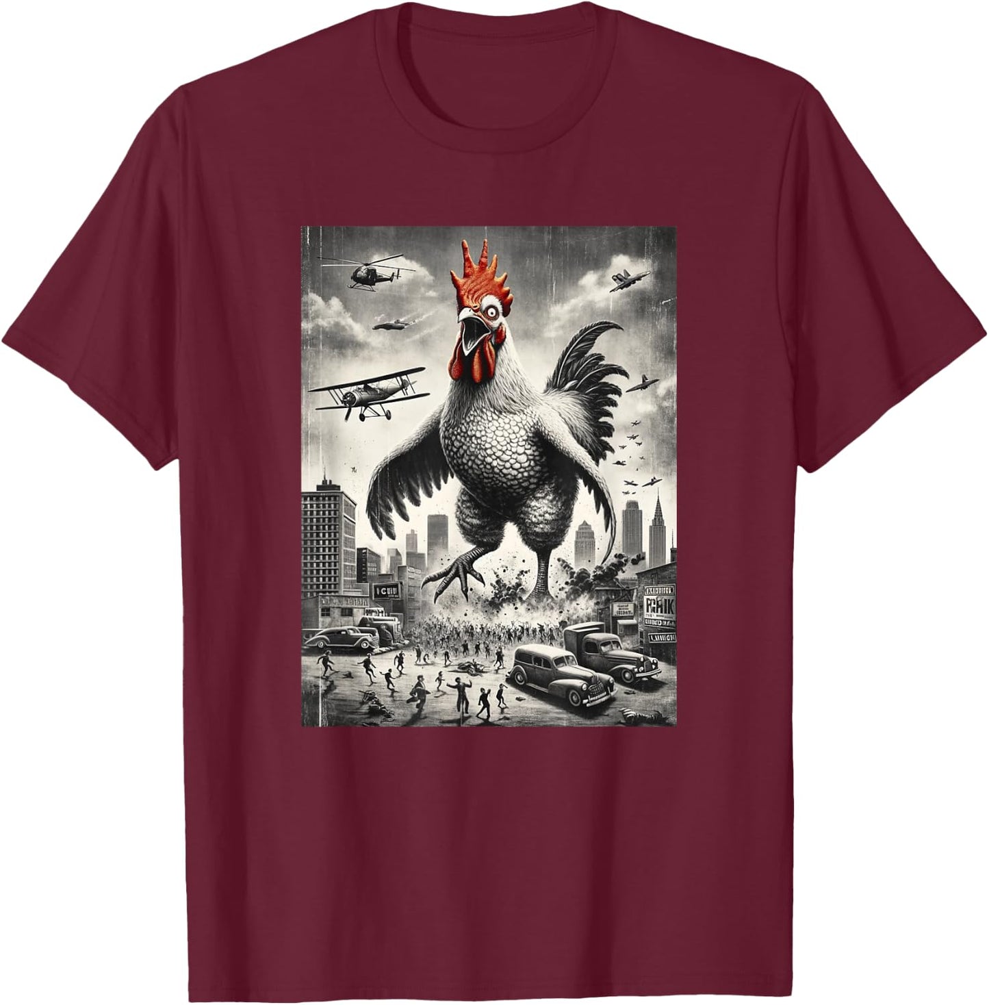 Funny Chickenzilla Monster Movie Parody Men Women Kids T-Shirt - T-Shirt | Maroon