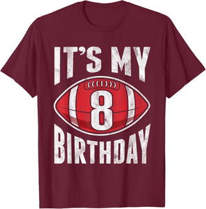8 Years Old American Football 8th Birthday Boy Retro Style T-Shirt - T-Shirt | Maroon