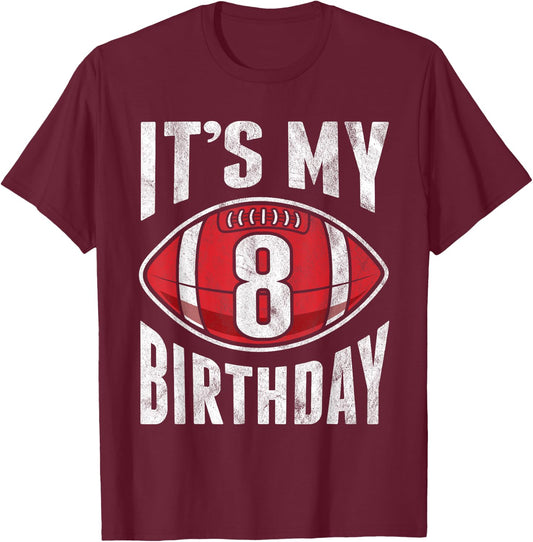 8 Years Old American Football 8th Birthday Boy Retro Style T-Shirt - T-Shirt | Maroon