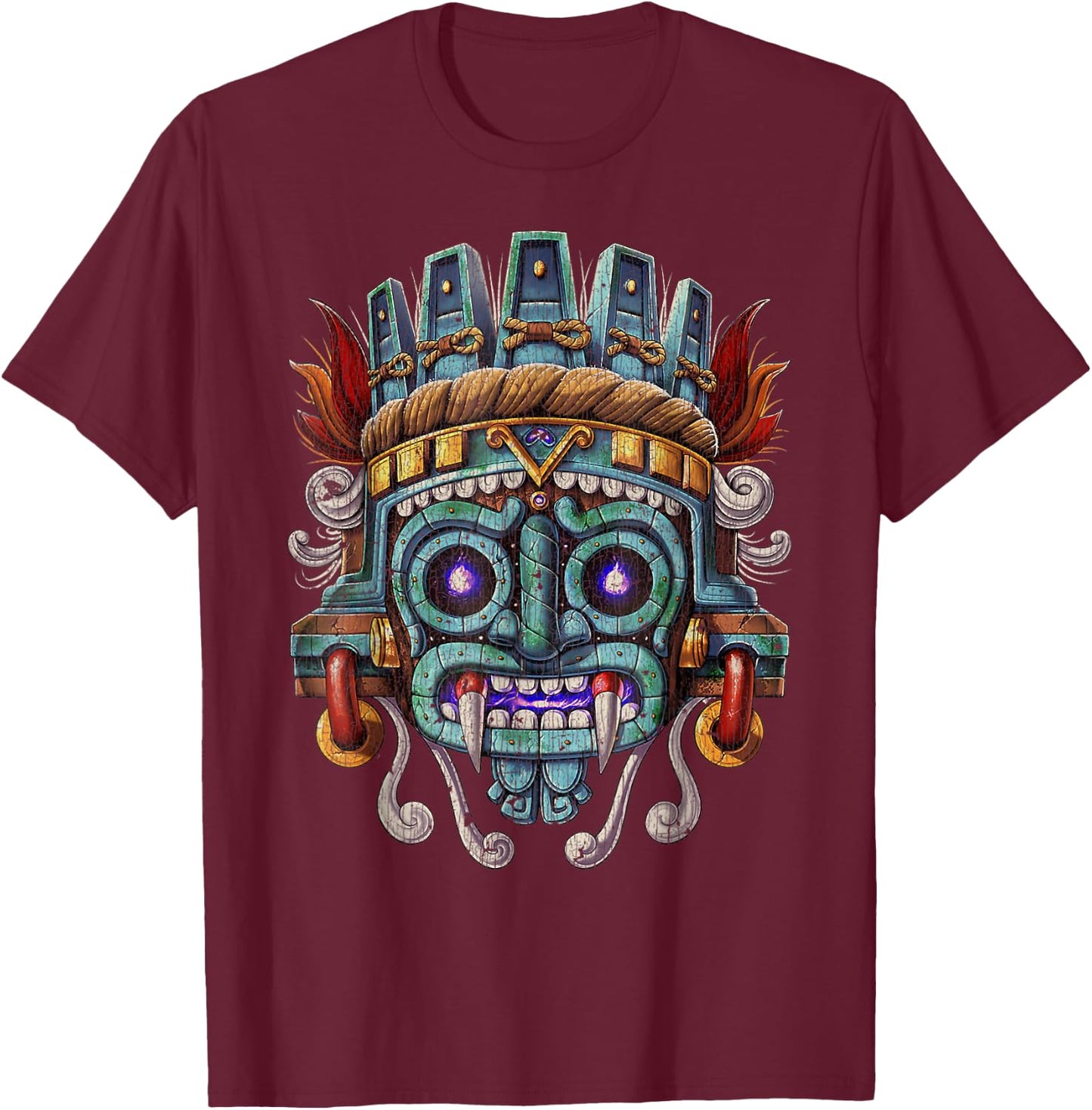 Vintage Aztec God Tlaloc Mayan Mythology Deity Mexican copy T-Shirt - T-Shirt | Maroon