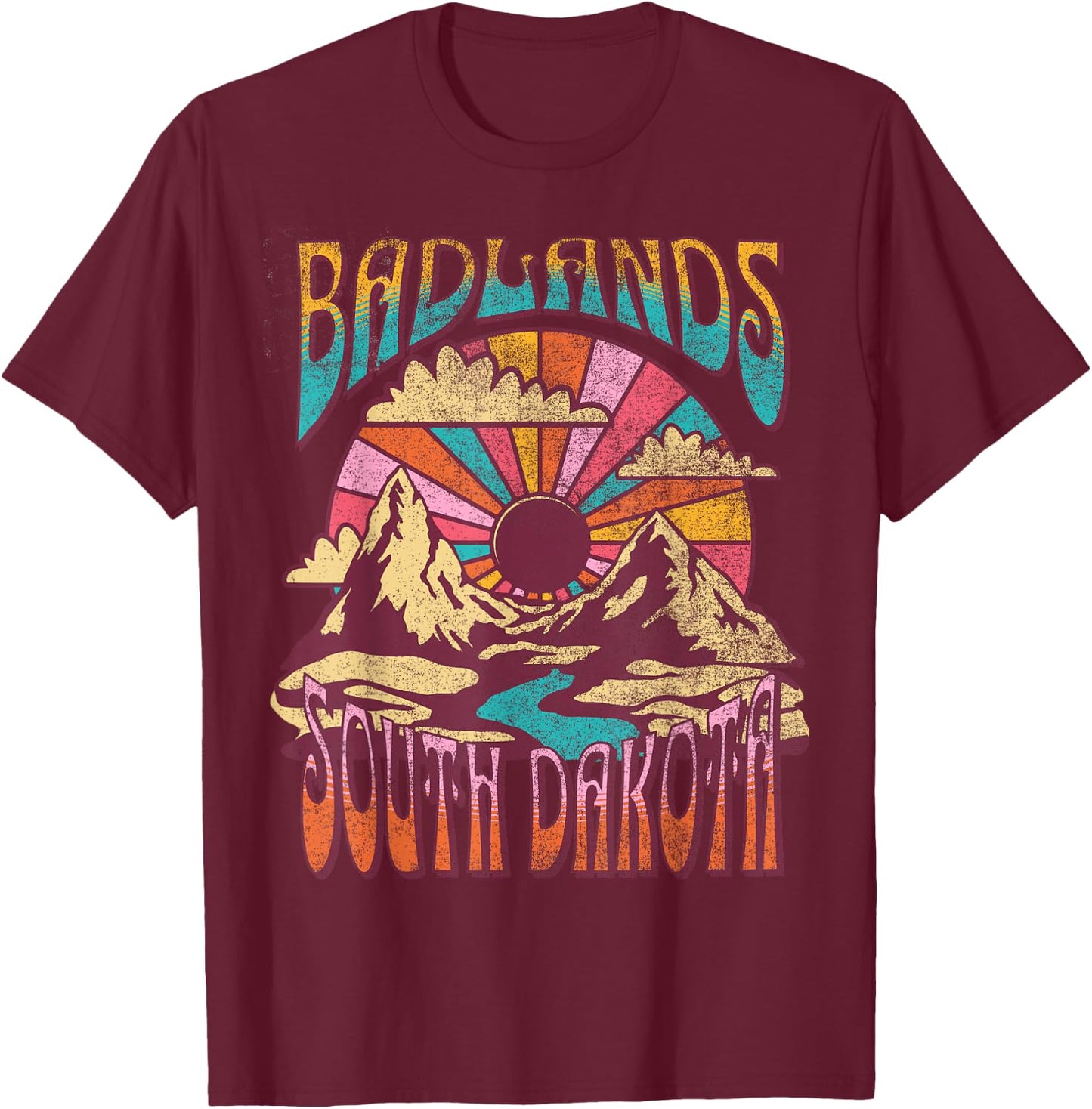 Badlands South Dakota Nature Hiking Mountains Outdoors T-Shirt - T-Shirt | Maroon