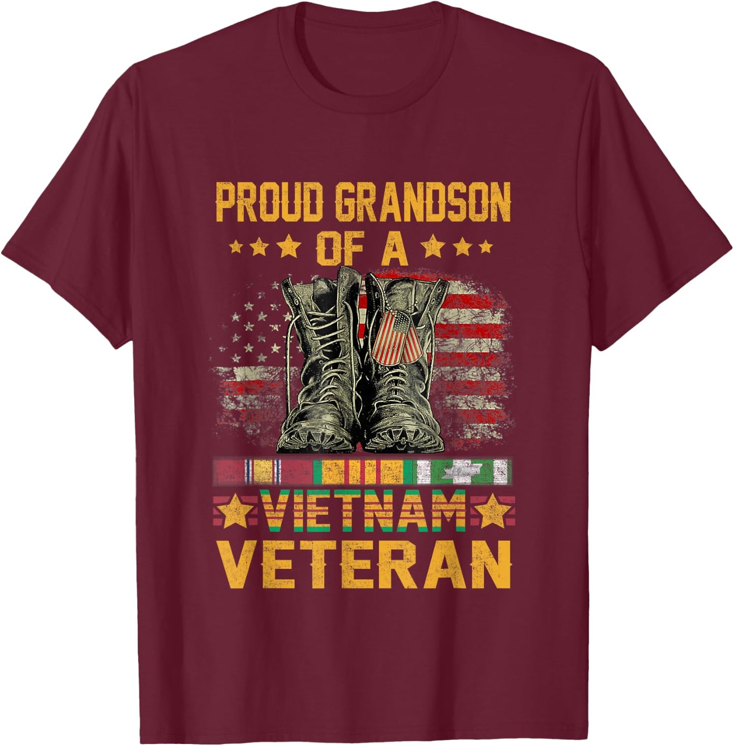 Proud Grandson of A Vietnam Veteran Flag American USA T-Shirt - T-Shirt | Maroon