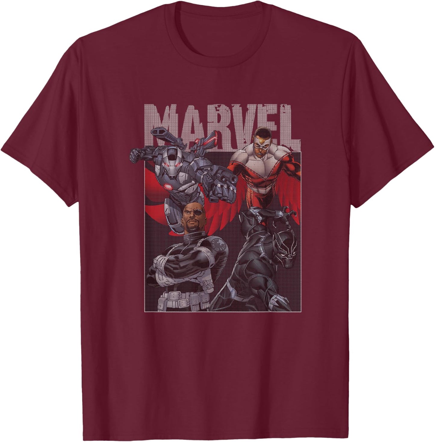 Marvel Avengers Classic Black Heroes Teamup T-Shirt - T-Shirt | Maroon