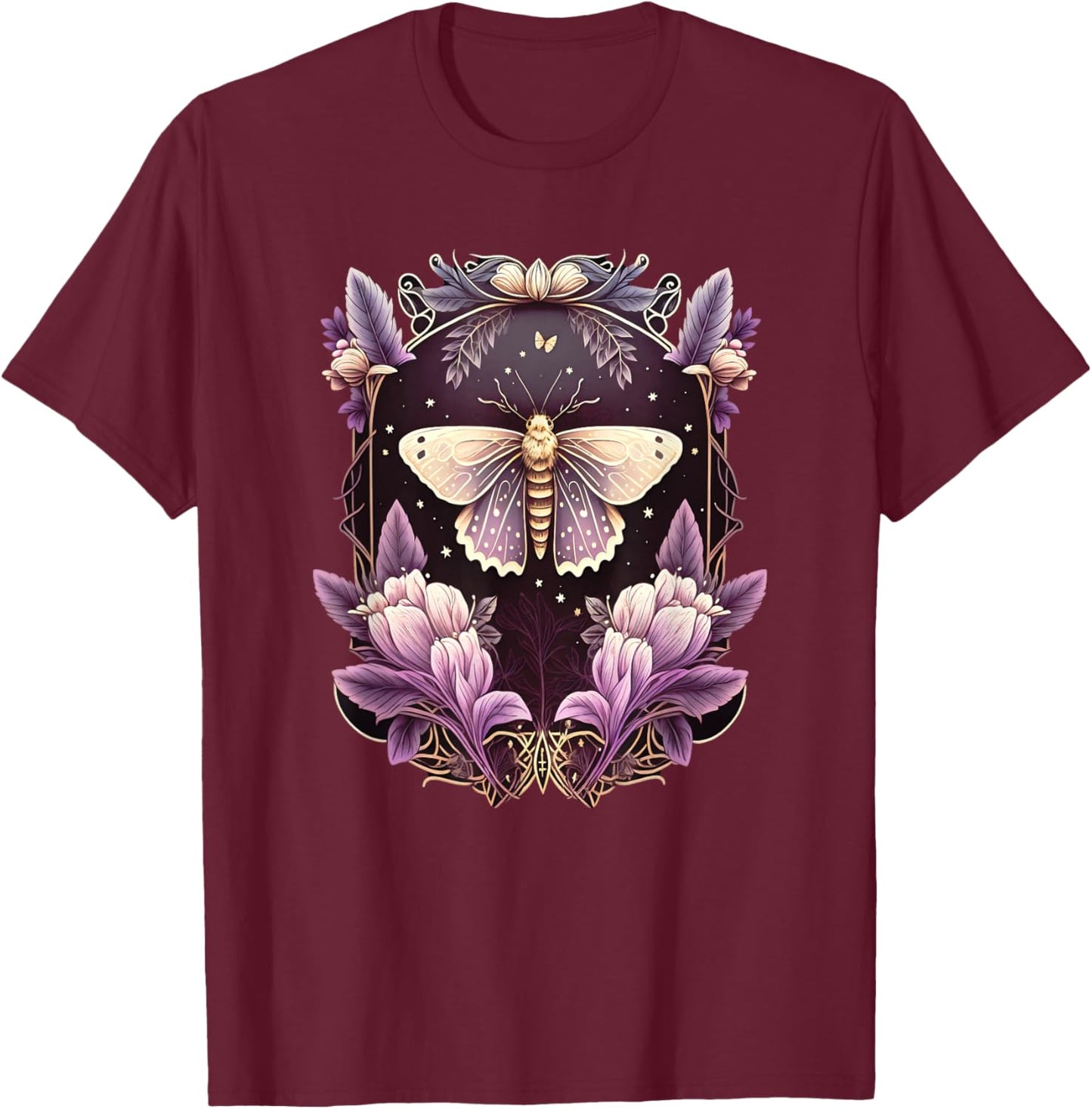Moth, flowers, butterfly, Wicca, gothic, night lover, dark T-Shirt - T-Shirt | Maroon
