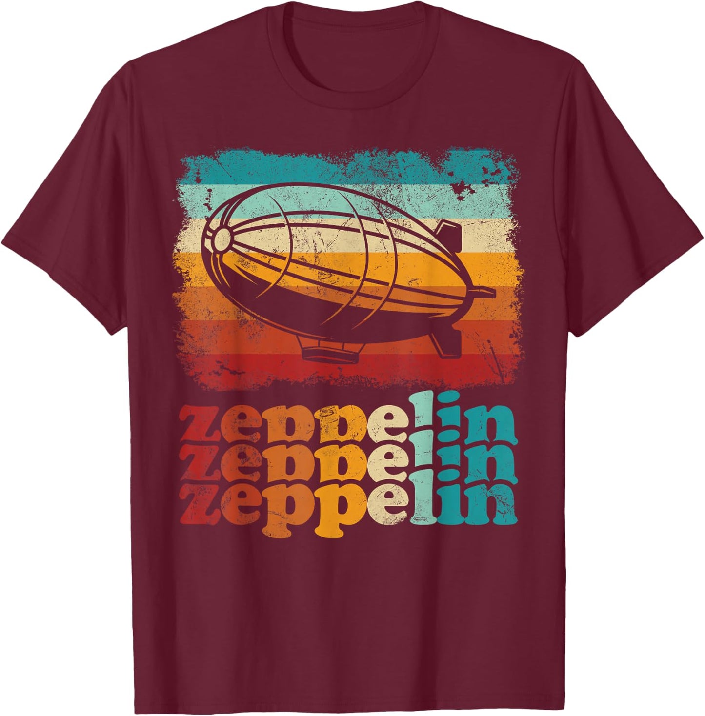 Dirigible Airship Retro Zeppelin 70s 80s Zepelin Zepplin T-Shirt - T-Shirt | Maroon