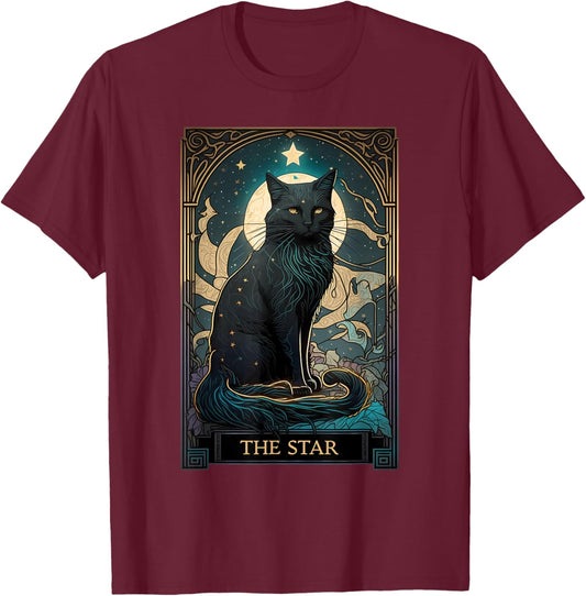 Cat Tarot Card Star Tarot Card Cat Mom of Cats Cat Lover T-Shirt - T-Shirt | Maroon