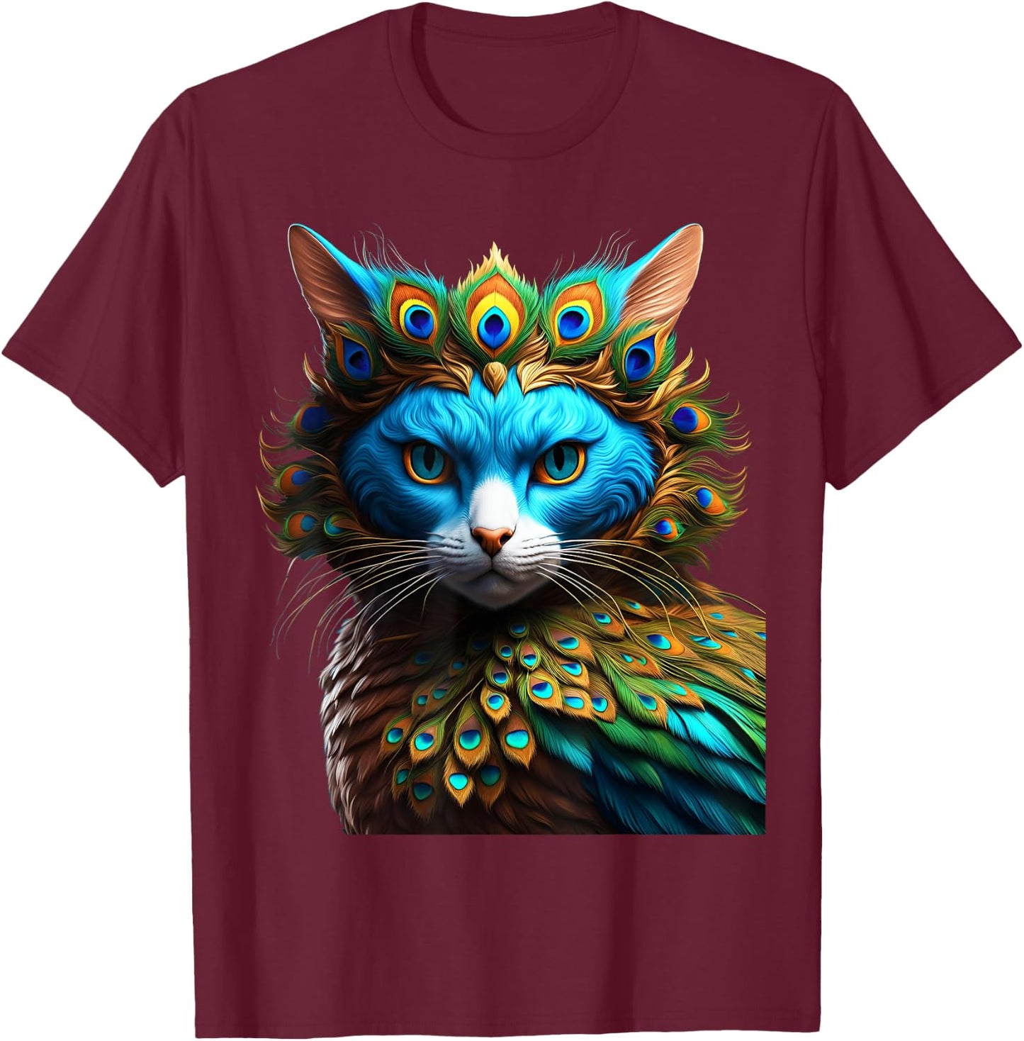 Fantasy Cute Vivid Cat Peacock Mix Women Girls Kids T-Shirt - T-Shirt | Maroon