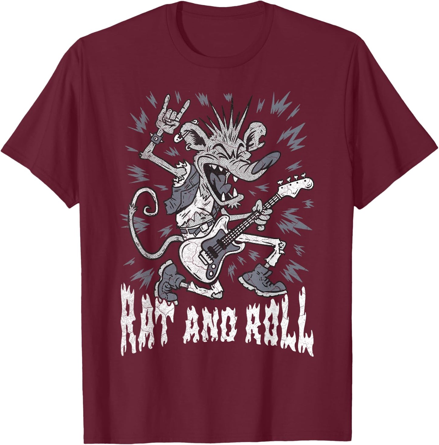Rock and Roll Rat and Roll Vintage ROCK Music Rat T-Shirt - T-Shirt | Maroon