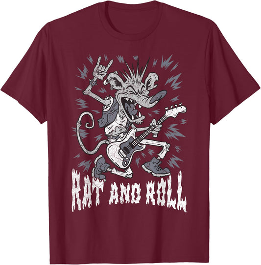 Rock and Roll Rat and Roll Vintage ROCK Music Rat T-Shirt - T-Shirt | Maroon