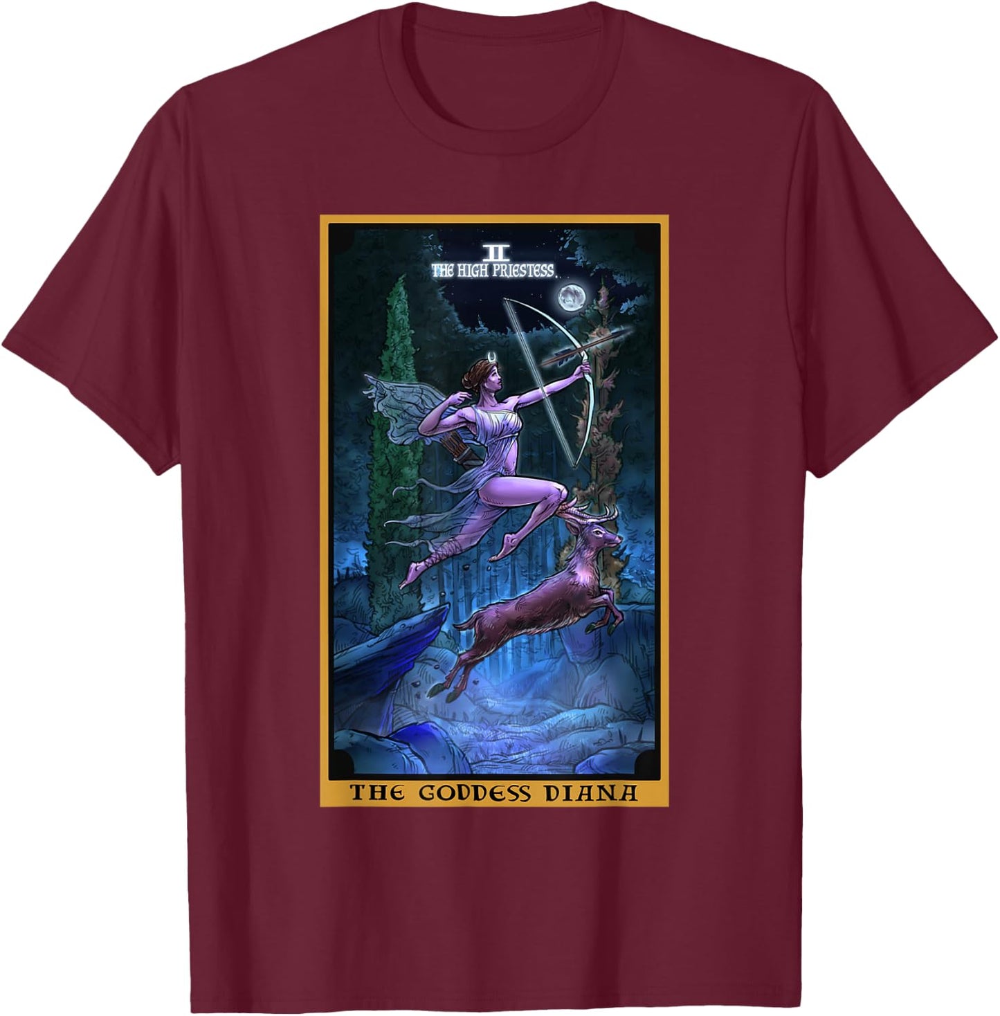 The Goddess Diana High Priestess Tarot Card Pagan Witchcraft T-Shirt - T-Shirt | Maroon