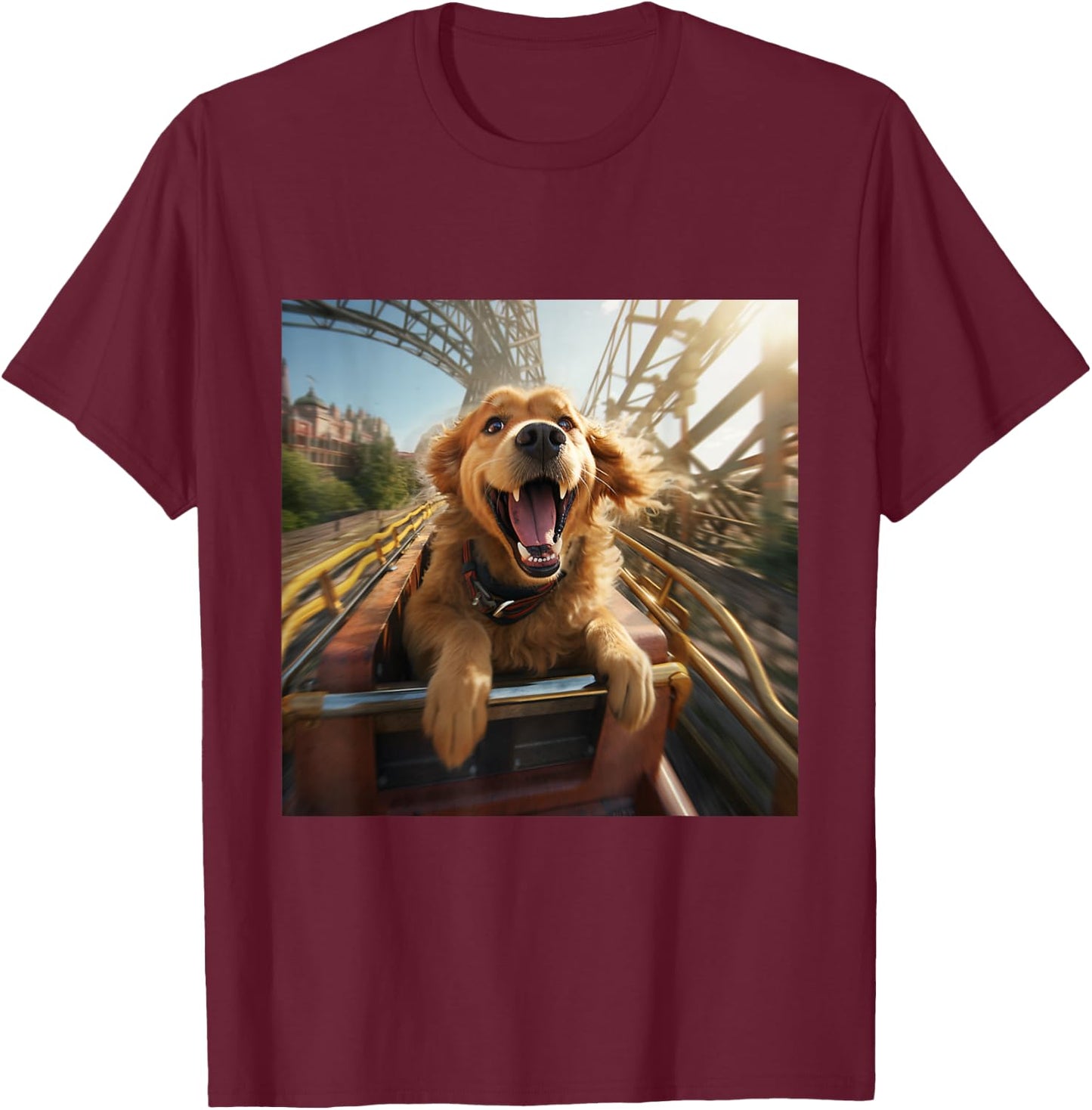 Labrador Retriever Puppy Dog Riding Roller Coaster Men Women Girls Kids T-Shirt - T-Shirt | Maroon