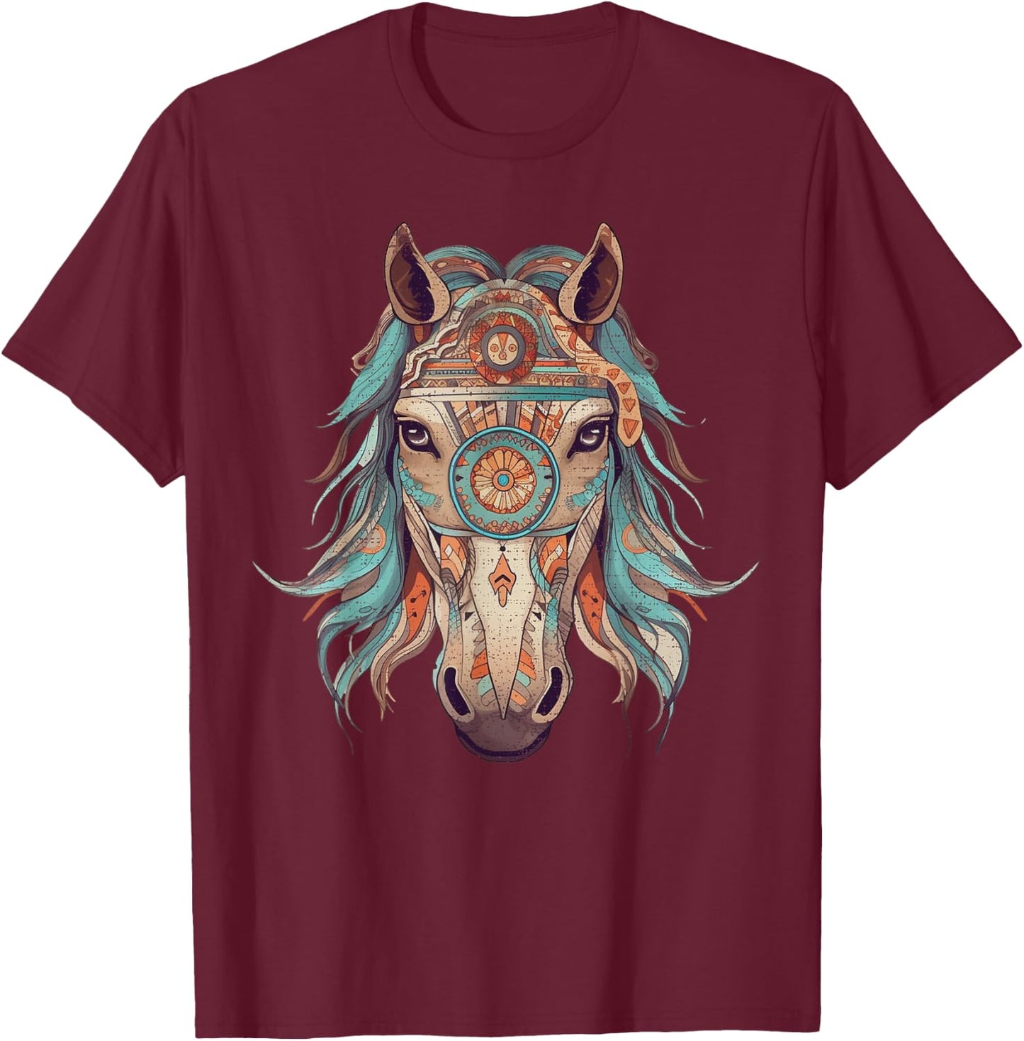 Horse Tribal Abstract Art Native American Geometric Horses T-Shirt - T-Shirt | Maroon