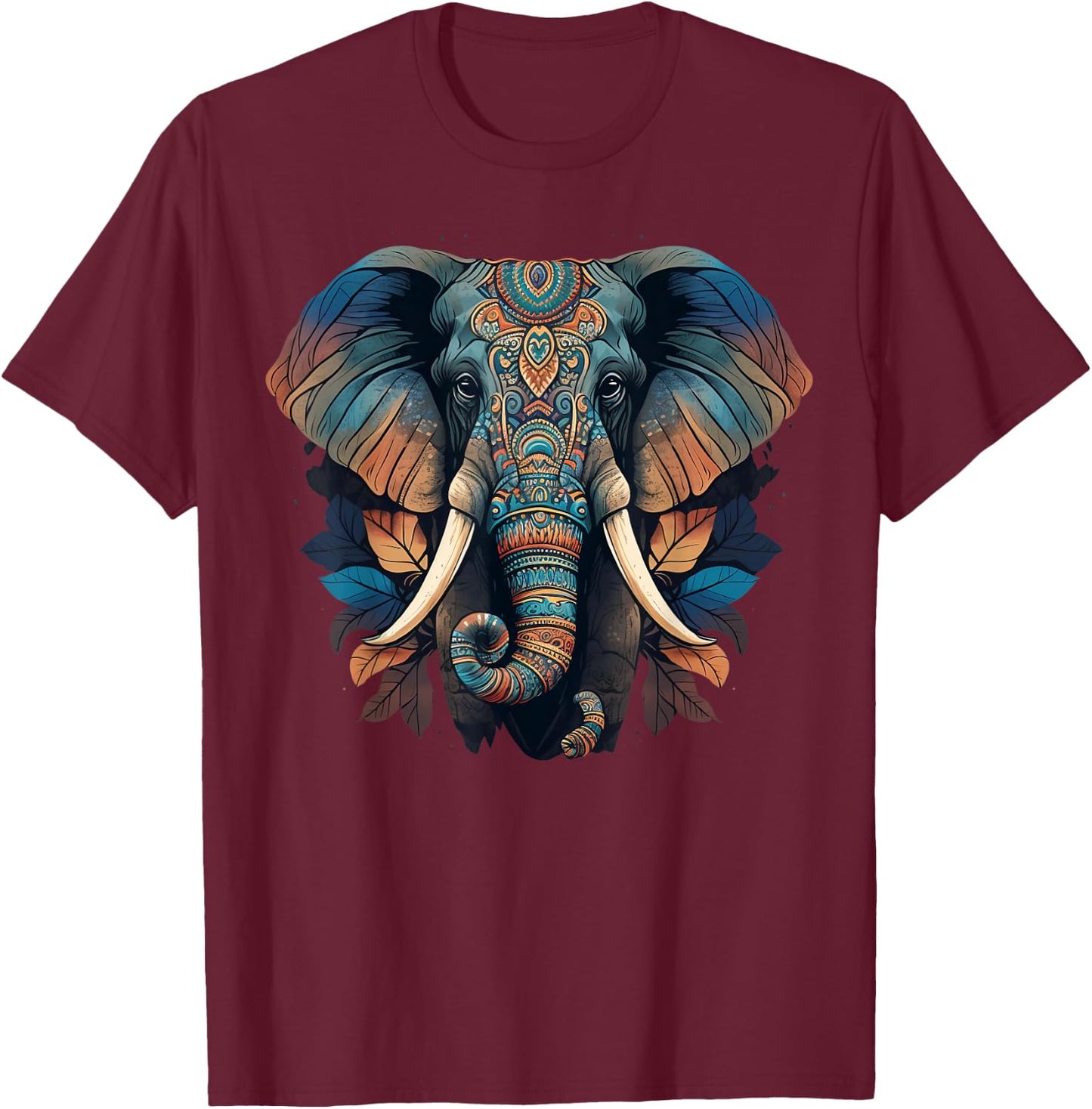 Geometry Elephant Mandala Art T-Shirt - T-Shirt | Maroon
