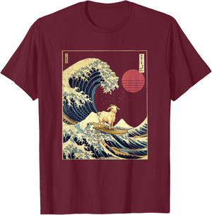 Goat Kanagawa Wave Funny Surf Animal T-Shirt - T-Shirt | Maroon