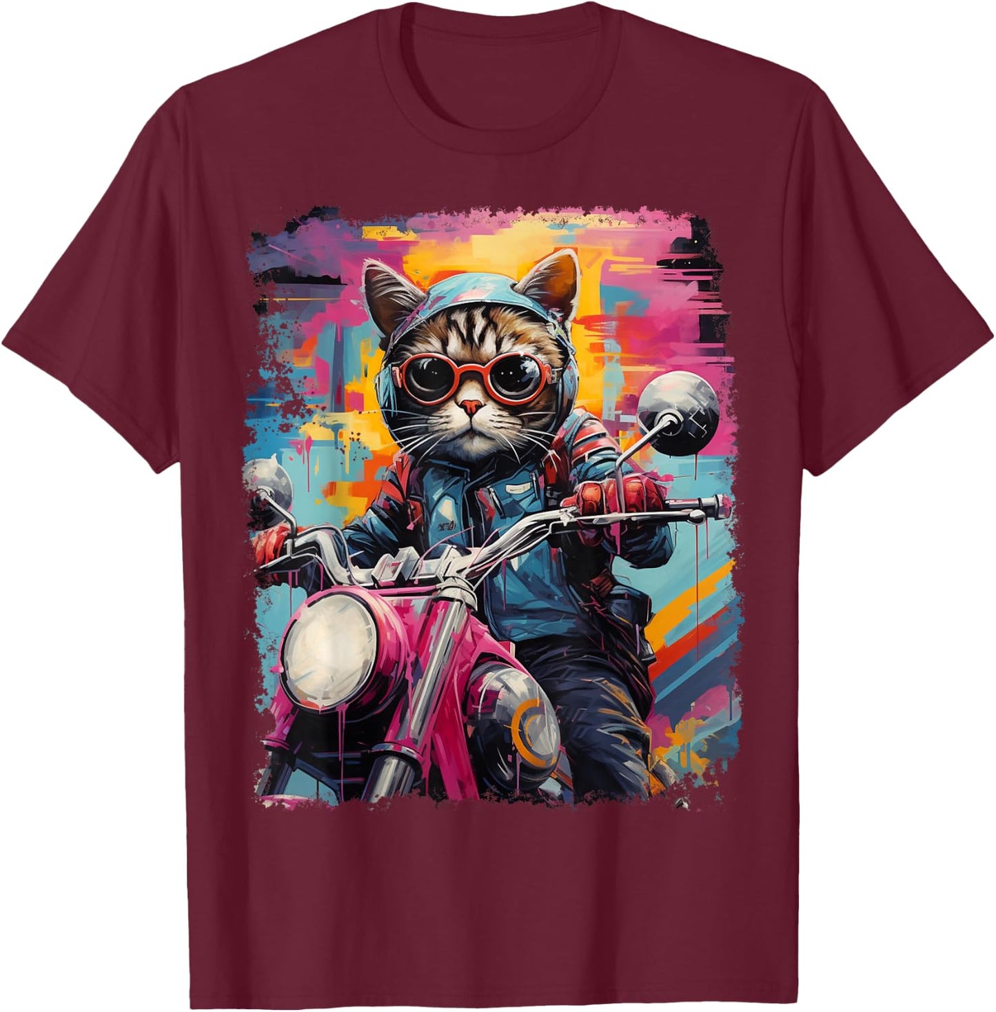 Motorbike Gear Cat on Motorcycle T-Shirt - T-Shirt | Maroon