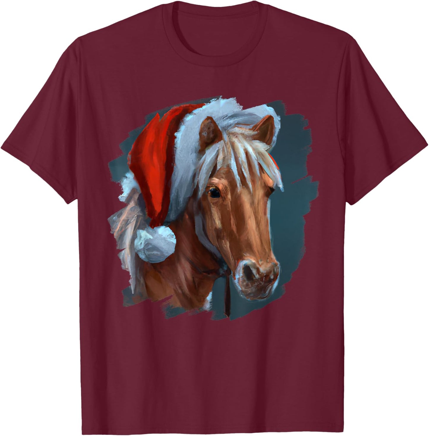 Horse Wearing Santa Claus Hat Horseback Riding Christmas T-Shirt - T-Shirt | Maroon