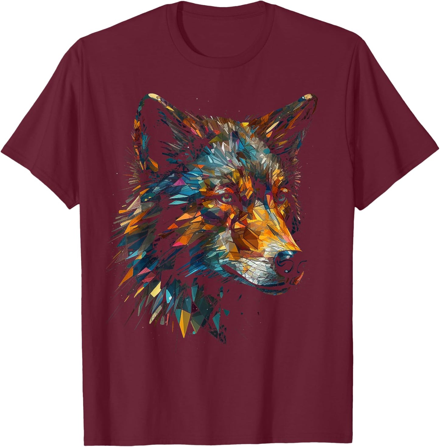 Wolf Polygon Artwork | Animal Motif Wolf T-Shirt - T-Shirt | Maroon