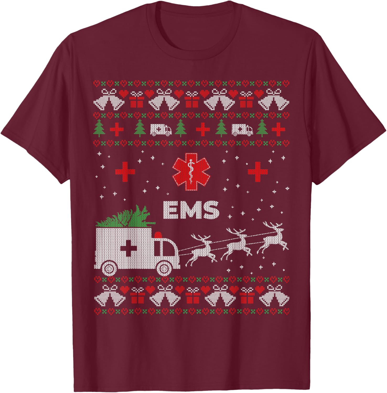 Funny EMS Paramedical Ugly Christmas Sweater T-Shirt - T-Shirt | Maroon