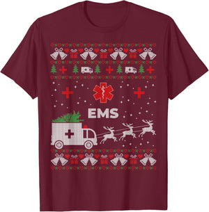 Funny EMS Paramedical Ugly Christmas Sweater T-Shirt - T-Shirt | Maroon