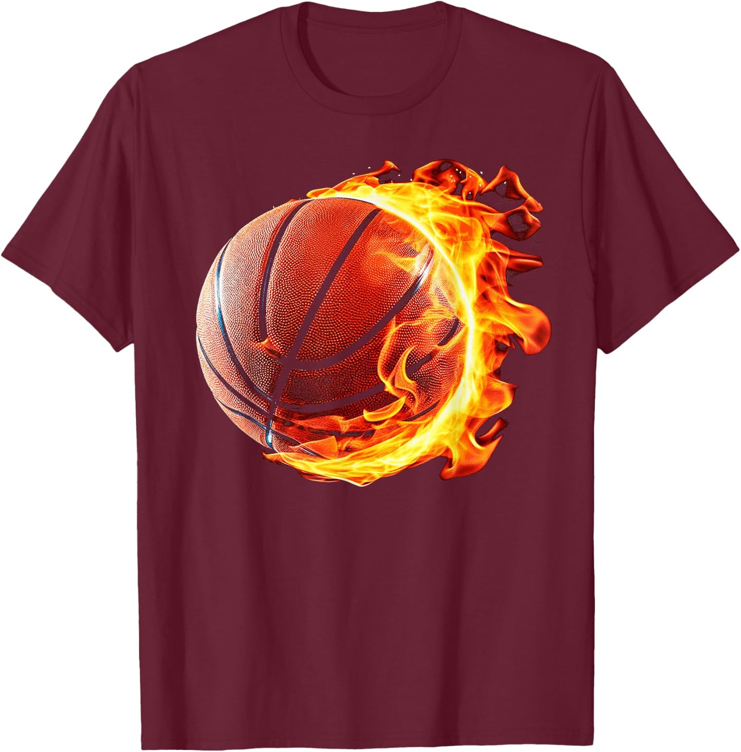 Fire Basketball Ball Flaming Basketball Player T-Shirt - T-Shirt | Maroon