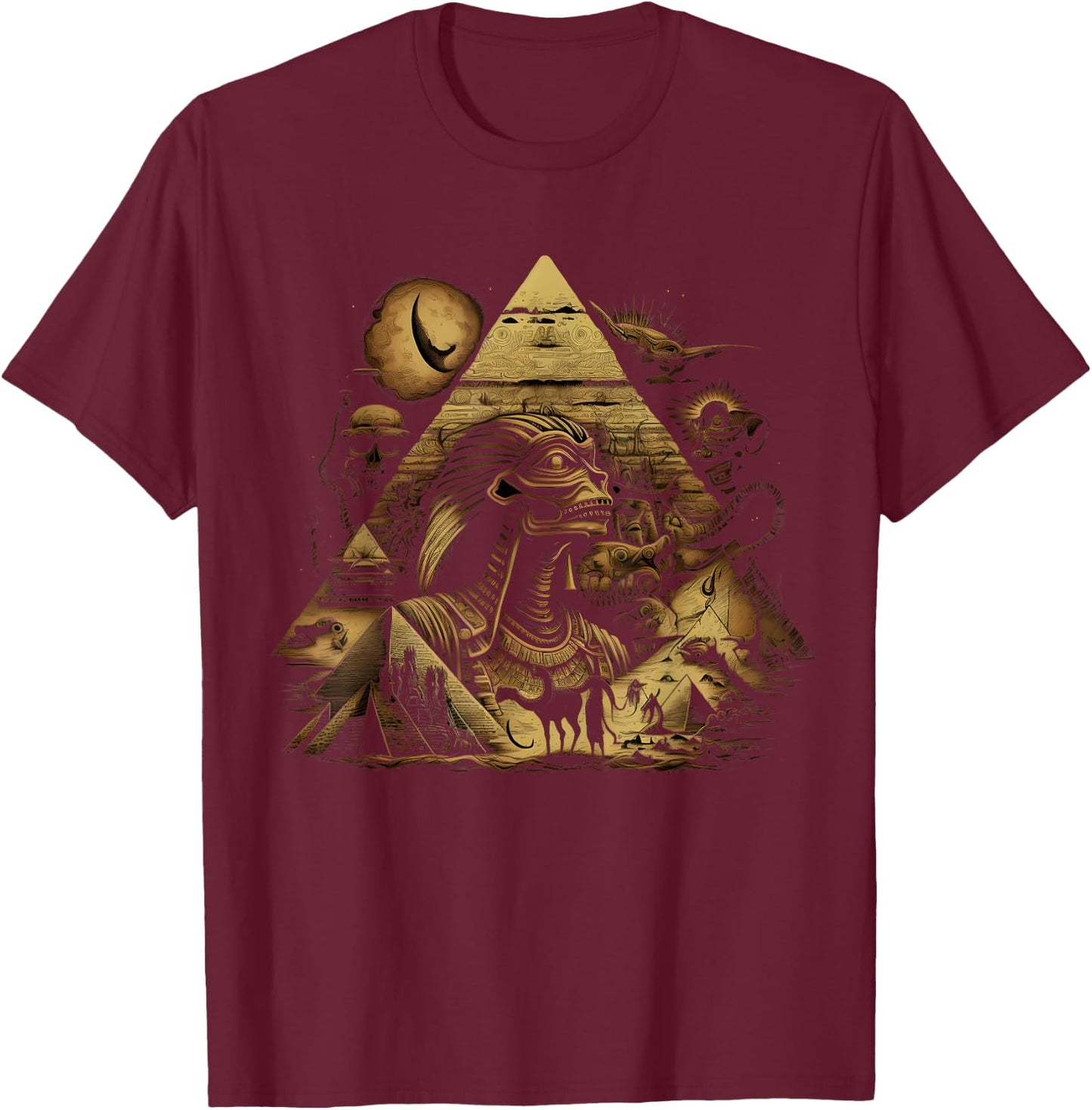 Ancient Egyptian Pyramids Aliens Space UFO Science T-Shirt - T-Shirt | Maroon