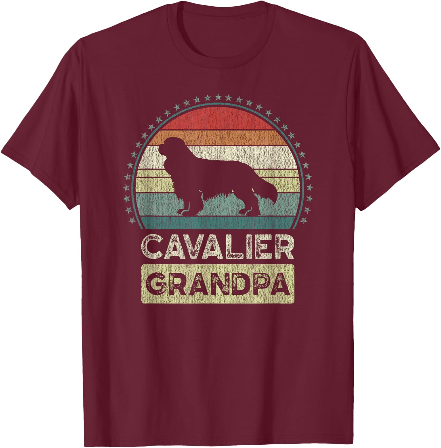 Cavalier Grandpa, Father's Day, King Charles Spaniel Dog T-Shirt - T-Shirt | Maroon
