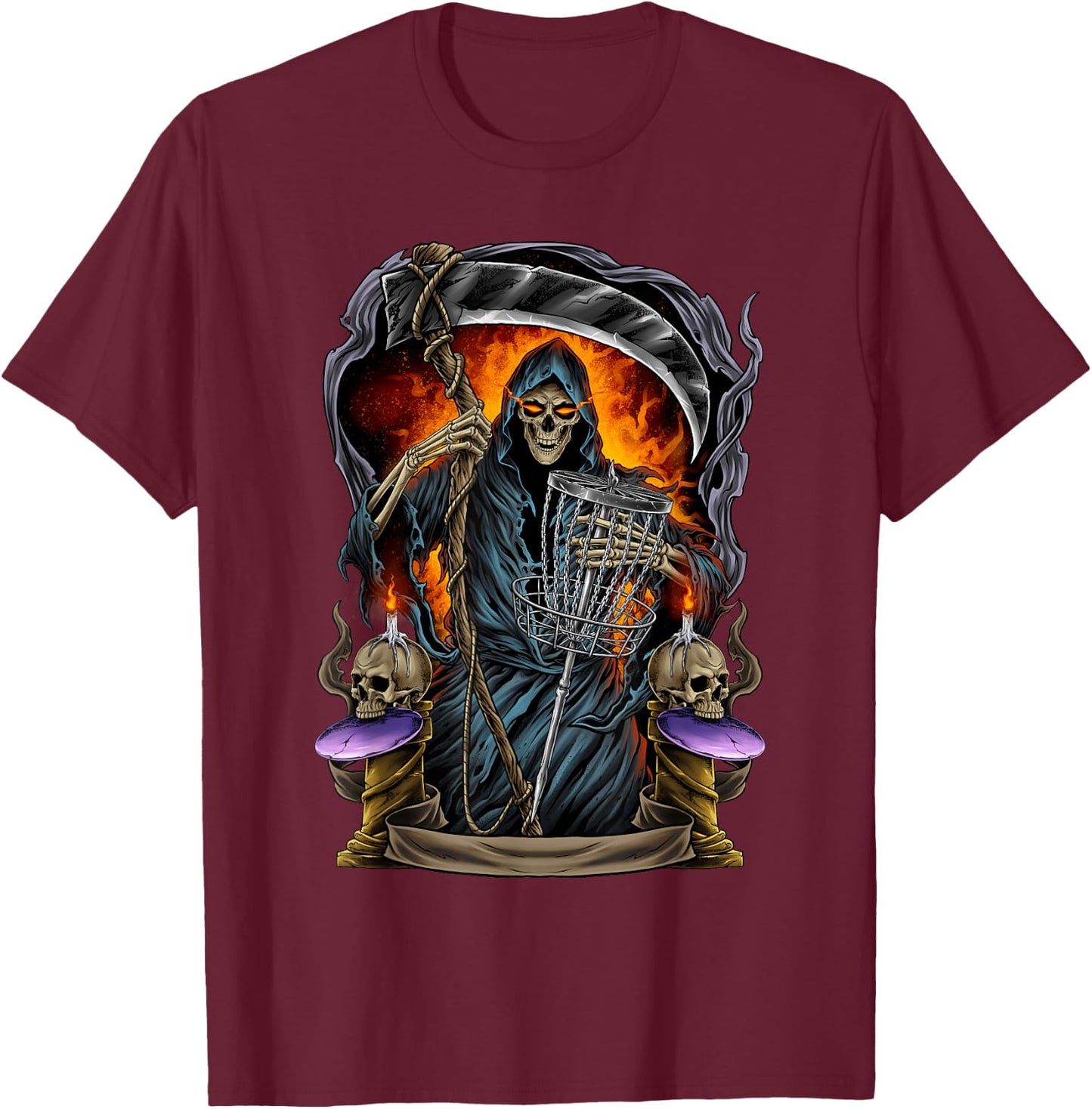 Grim Reaper Putt Shirt Disc Golf T-Shirt - T-Shirt | Maroon