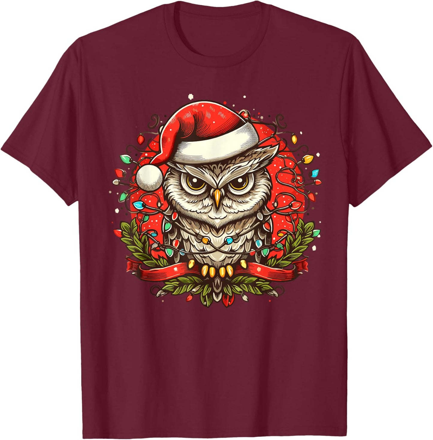 Grumpy Owl Christmas Santa Hat Vintage Owl Women T-Shirt - T-Shirt | Maroon