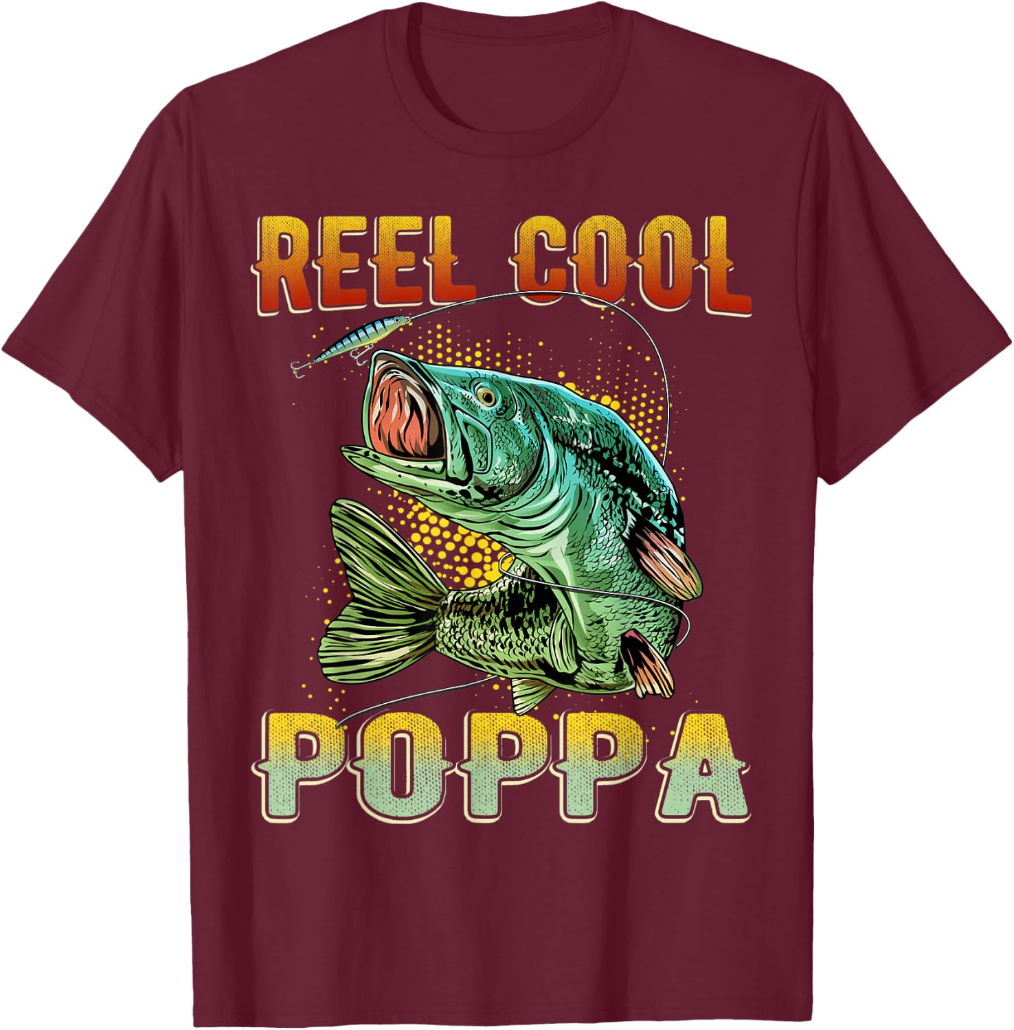 Funny Fathers Day Vintage Fishing Reel Cool Poppa T-Shirt - T-Shirt | Maroon