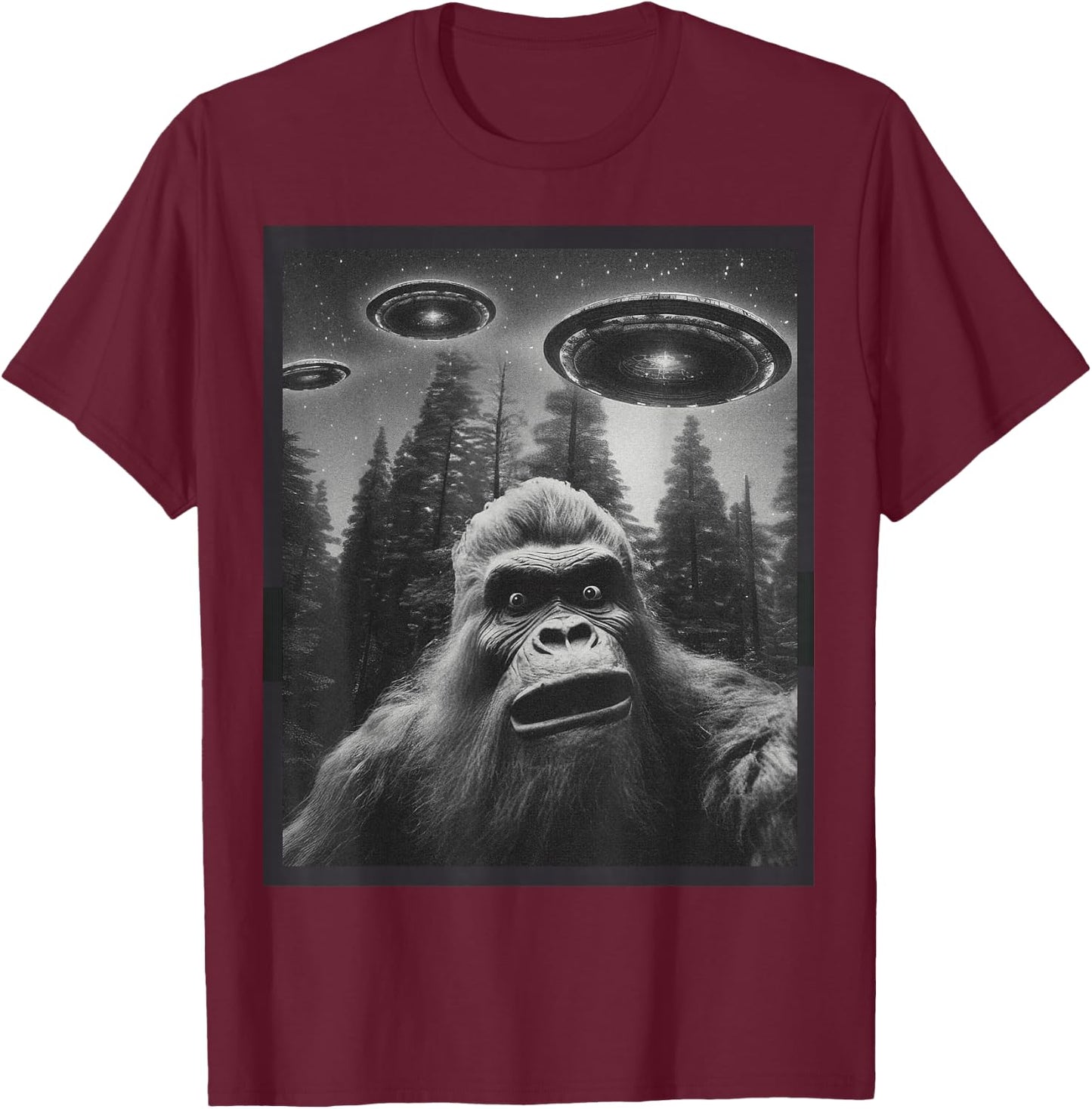 CAT Funny Women Bigfoot Sasquatch Alien UFO T-Shirt - T-Shirt | Maroon