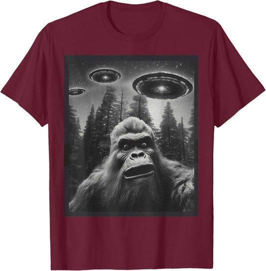 CAT Funny Women Bigfoot Sasquatch Alien UFO T-Shirt - T-Shirt | Maroon