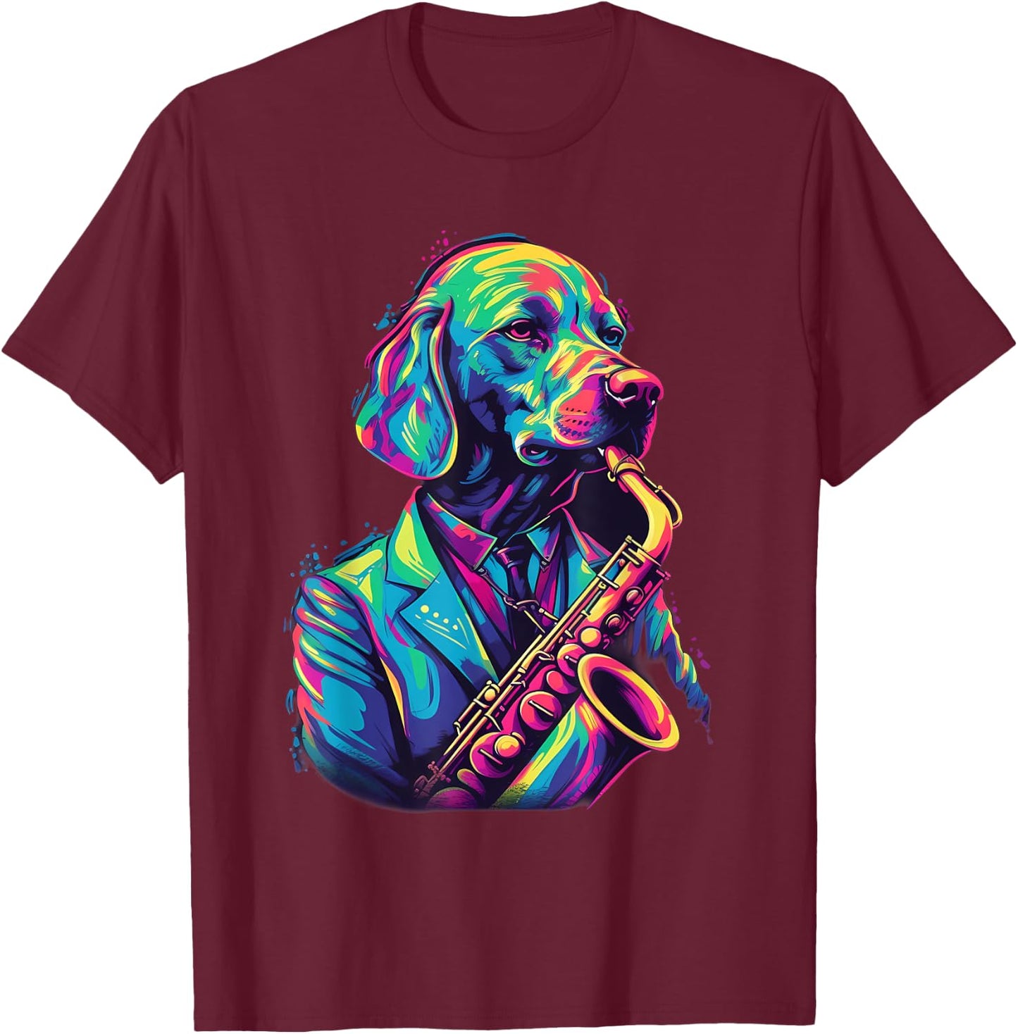 Jazz Musician Labrador Retriever Dog Saxophone T-Shirt - T-Shirt | Maroon