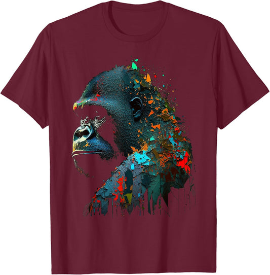 Gorilla Colourful Monkey Art Animal T-Shirt - T-Shirt | Maroon