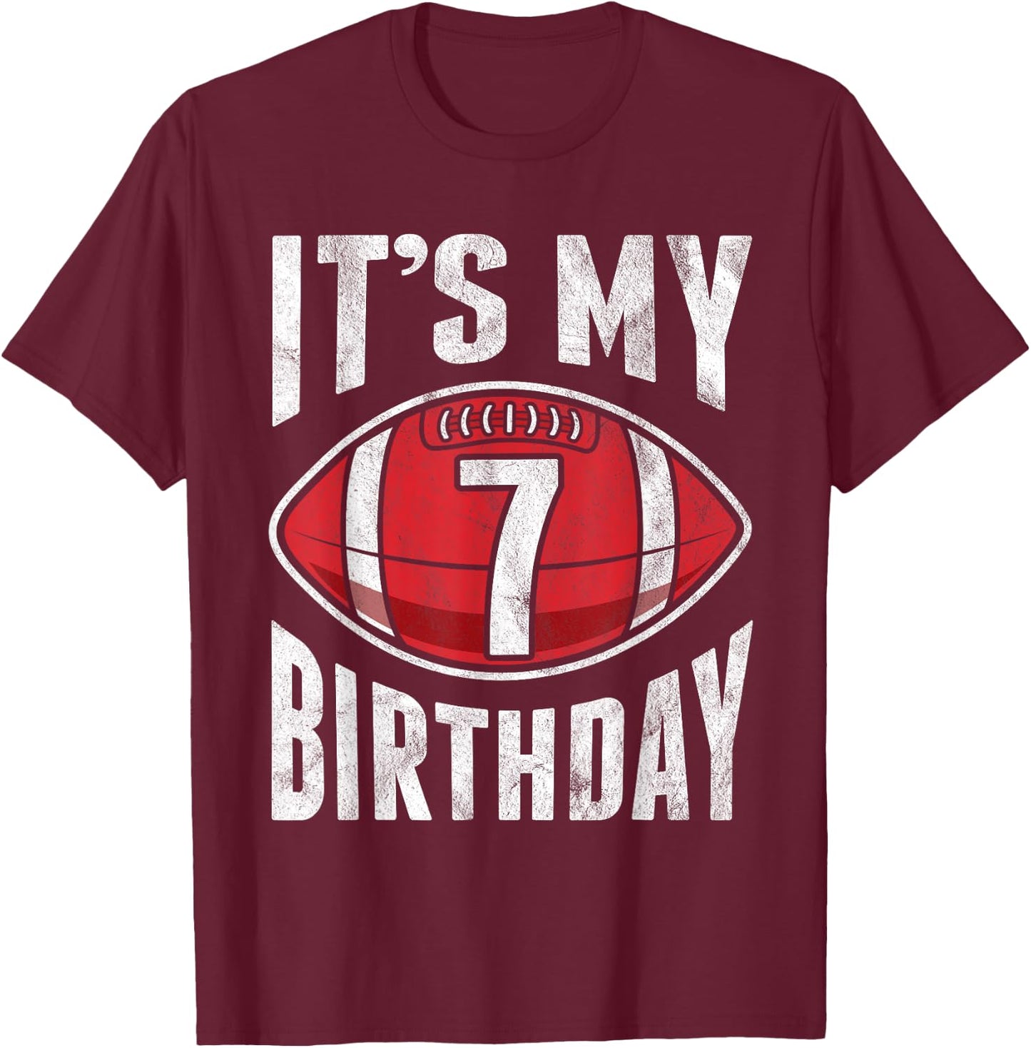 7 Years Old American Football 7th Birthday Boy Retro Style T-Shirt - T-Shirt | Maroon