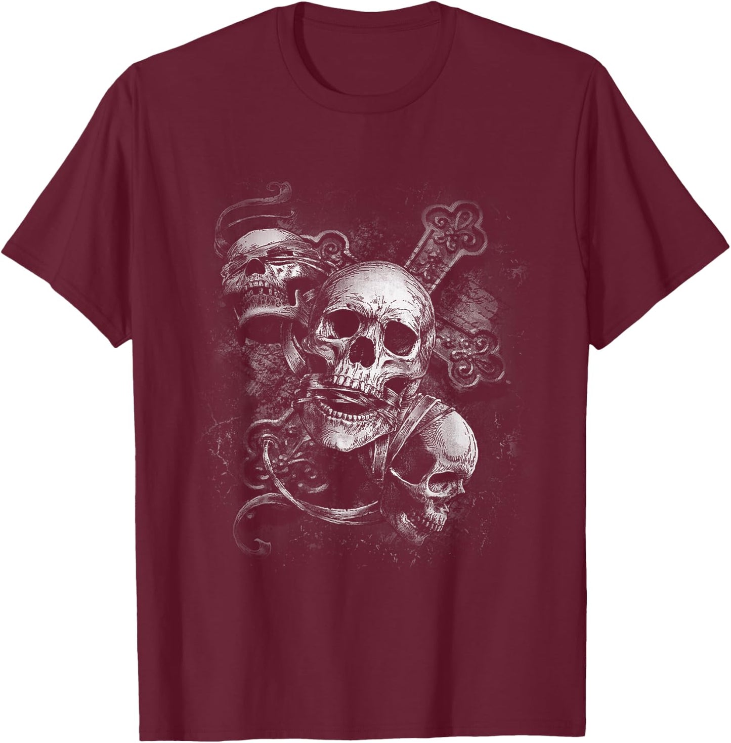 Hear No See No Speak No Evil, Dark Skeleton T-Shirt - T-Shirt | Maroon