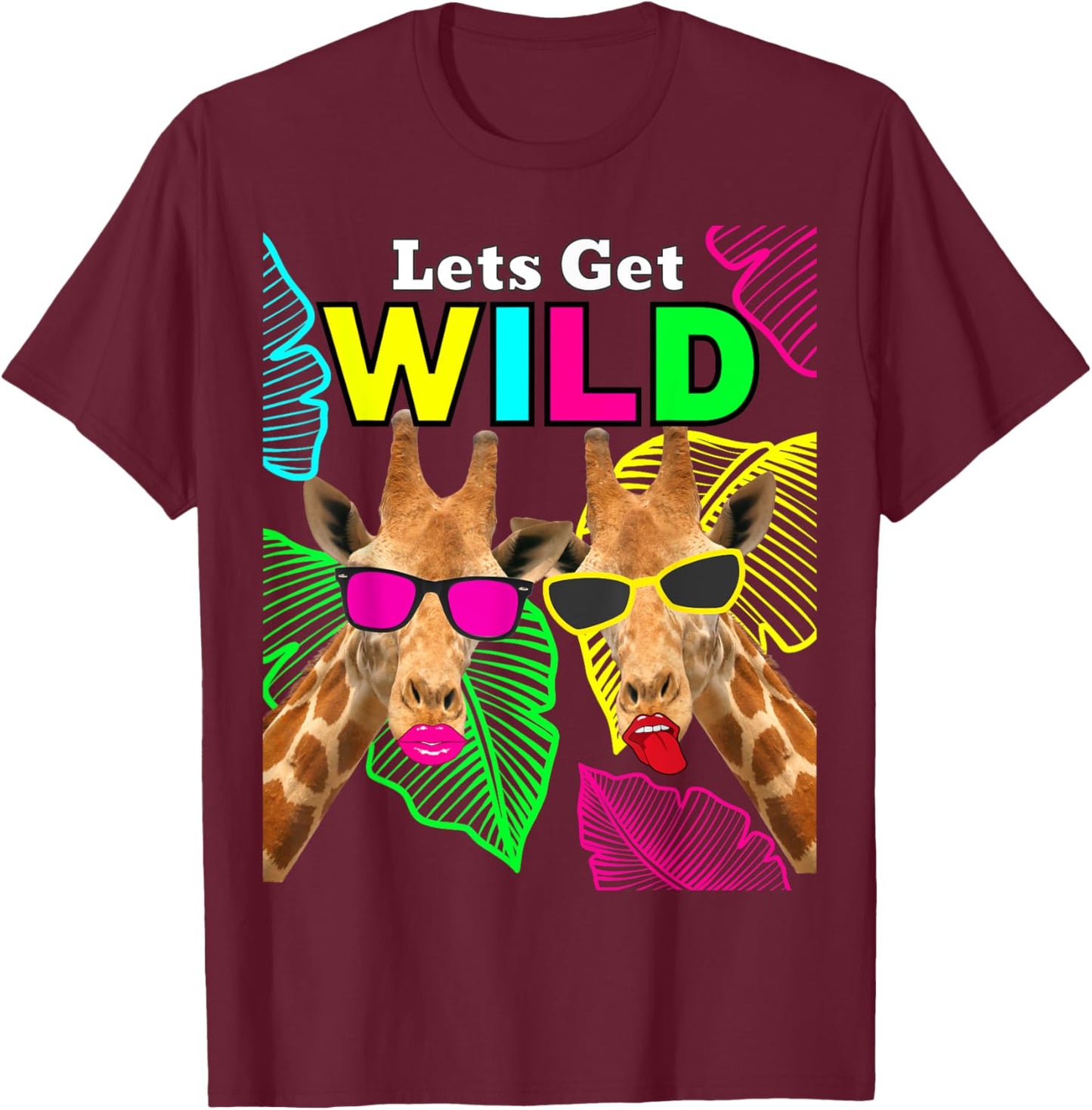 Let's Get Wild Zoo Animals Safari Party Giraffe with Glasses T-Shirt - T-Shirt | Maroon